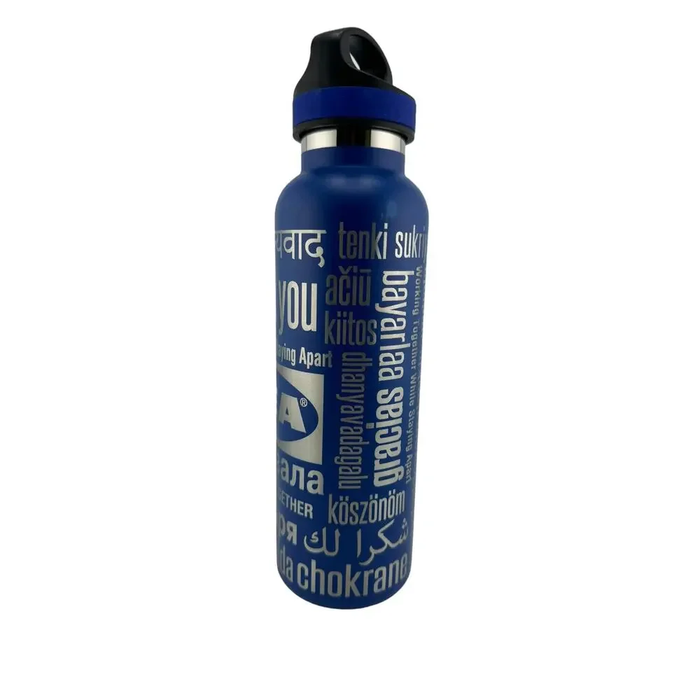 IKEA Insulated Water Sports Bottle Blue with Silver Lettering 